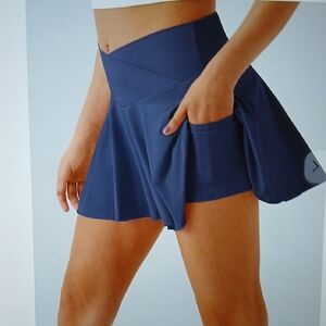 49H Airy Comfy High Waisted Navy Blue Skirt with Pockets